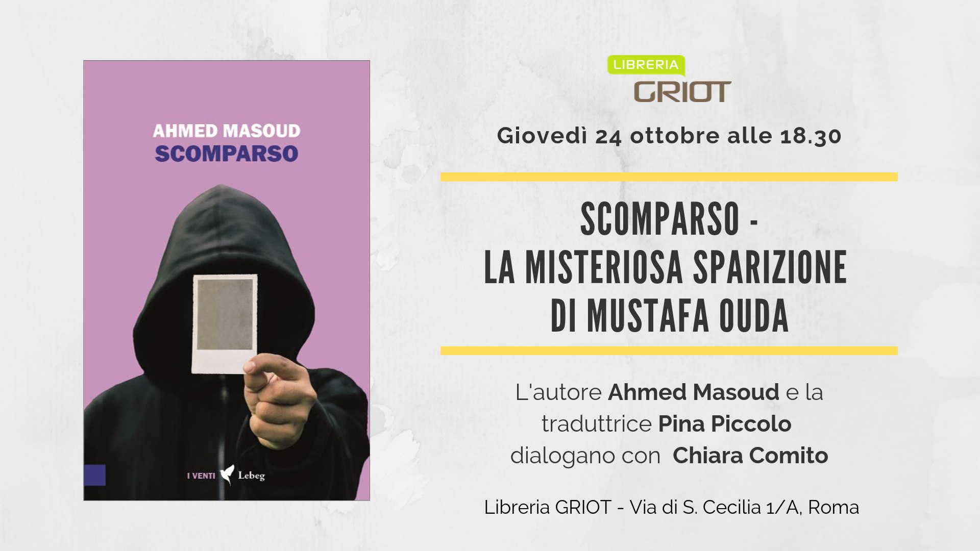 Presentazione "Scomparso" di Ahmed Masoud - 24 ottobre 2019 - Roma