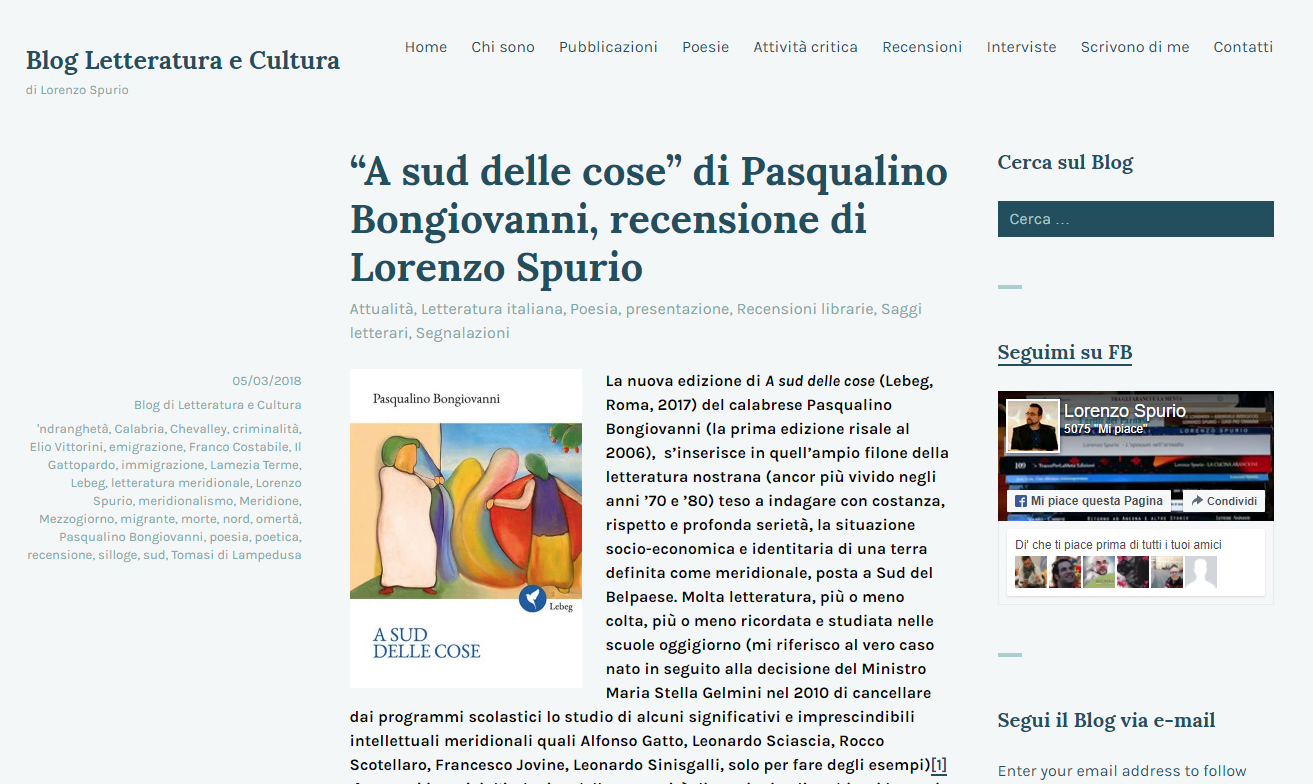 A sud delle cose: la recensione di Lorenzo Spurio per Blogletteratura.com